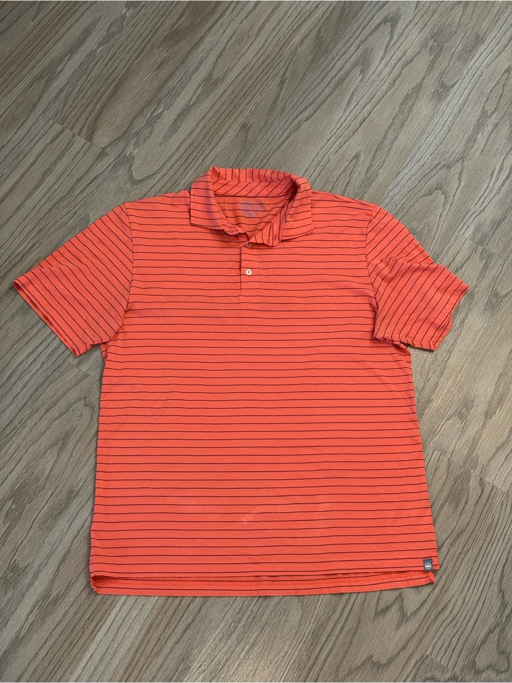Peter Millar Polo Shirt Medium Coral Blue Striped 100% Prima Cotton Golf Casual